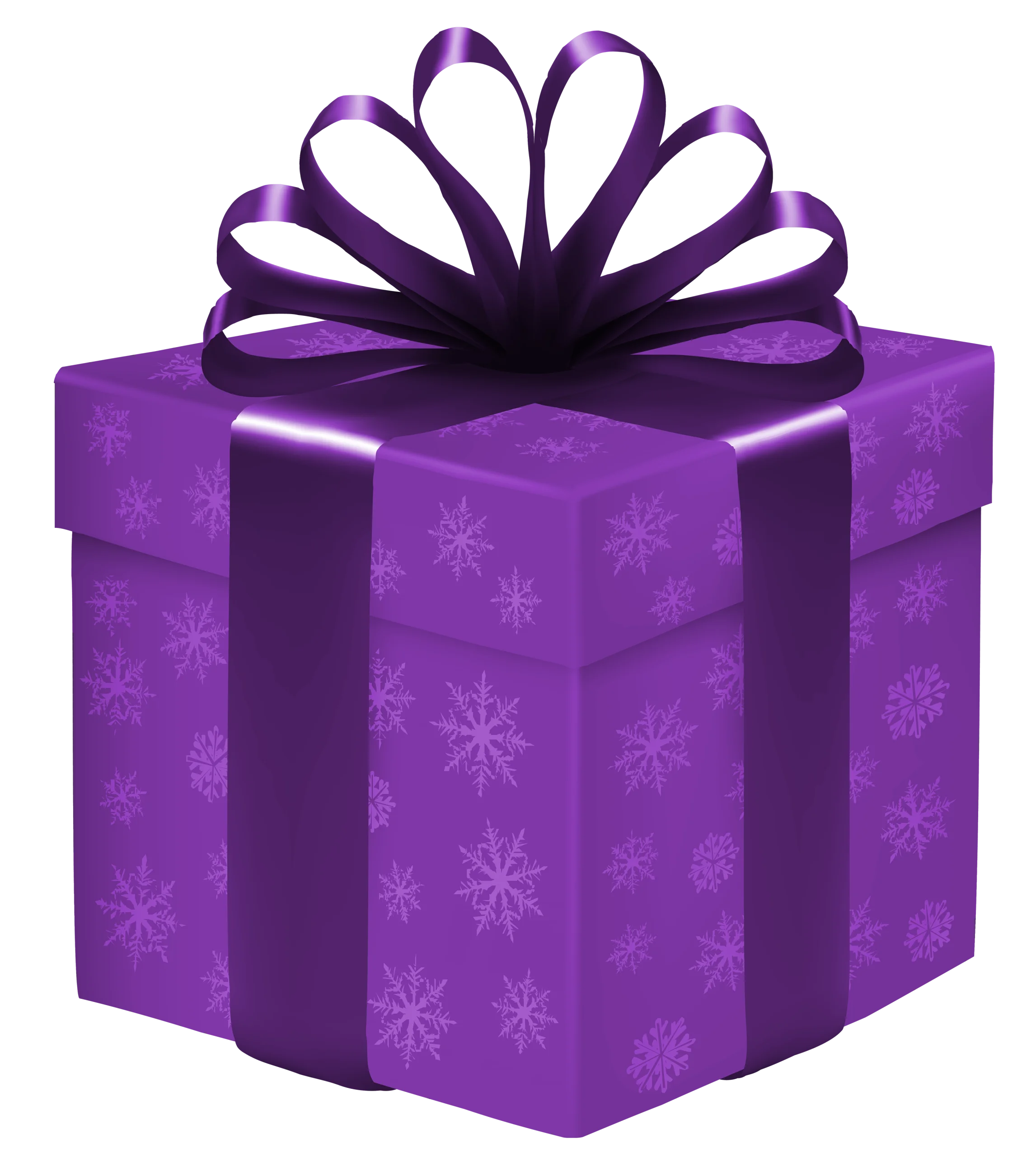 Elegant Purple Gift Box Clipart with Snowflake Pattern and Luxurious Ribbon Bow