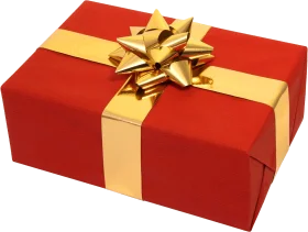 Elegant Red Gift Box with Shimmering Golden Ribbon Clipart Design