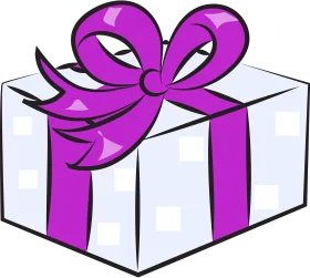 Elegant White and Purple Gift Box Clipart with Decorative Ribbon Bow