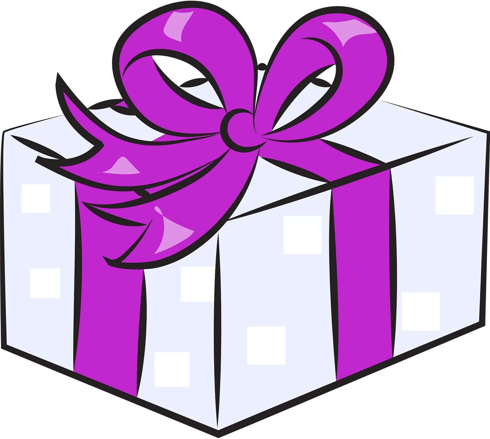 Elegant White and Purple Gift Box Clipart with Decorative Ribbon Bow