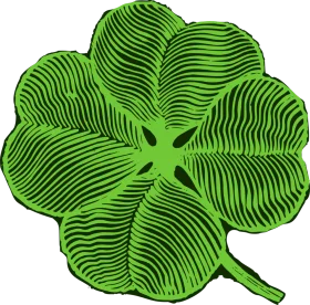Elegantly Stylized Green Four-Leaf Clover Clipart with Contoured Texture