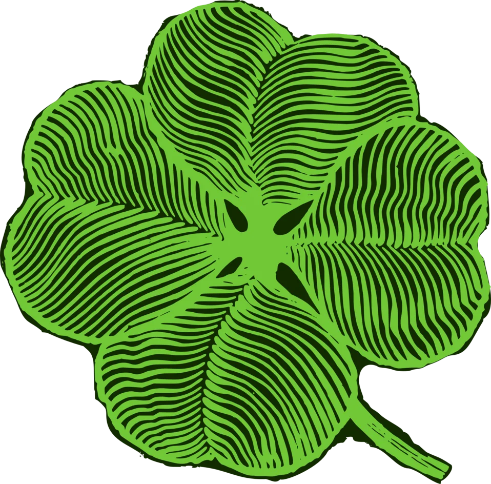Elegantly Stylized Green Four-Leaf Clover Clipart with Contoured Texture