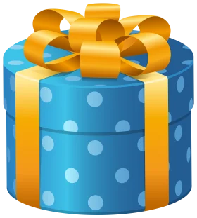 Festive Blue Polka Dot Gift Box with Golden Ribbon Clipart Design