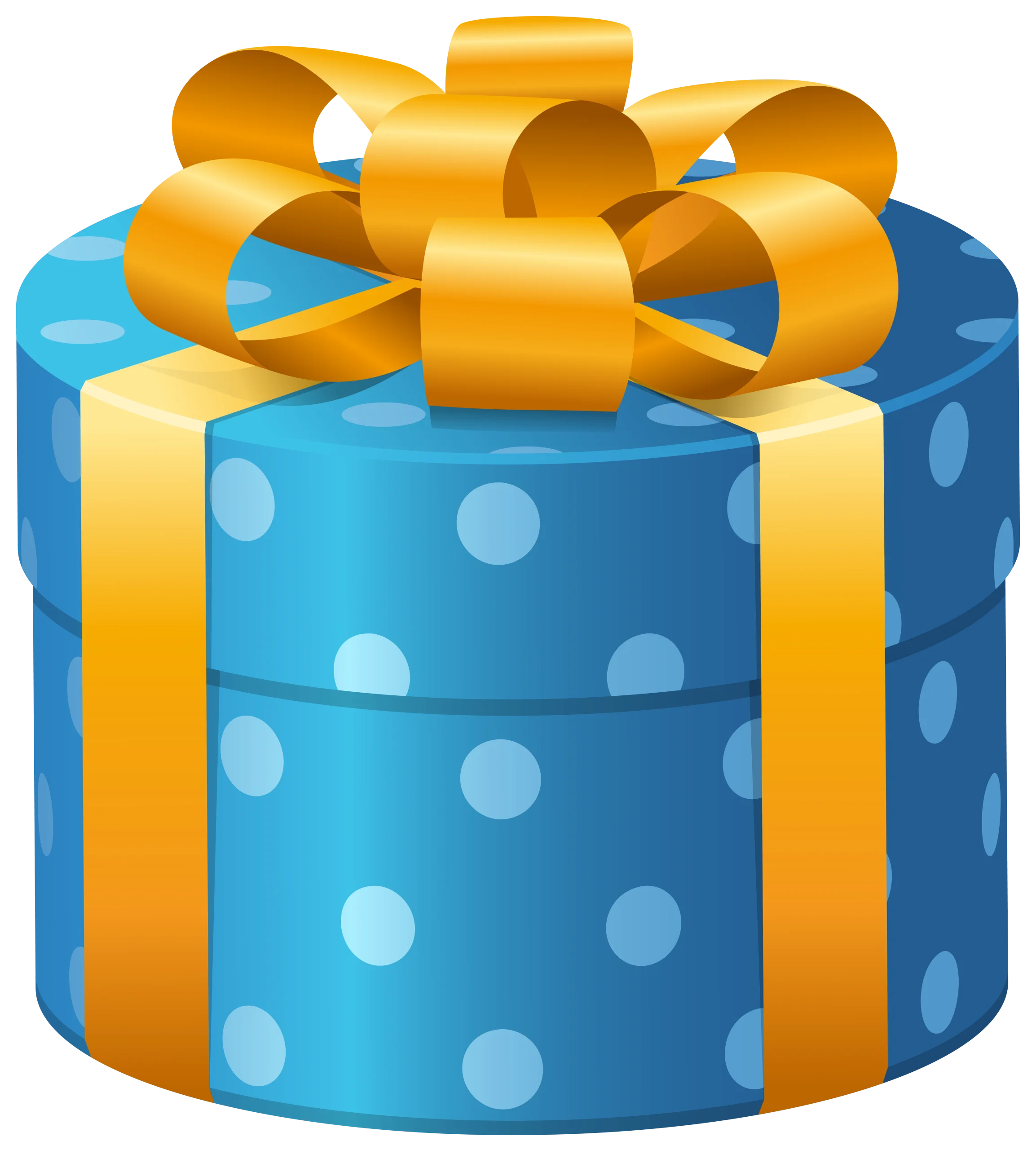 Festive Blue Polka Dot Gift Box with Golden Ribbon Clipart Design