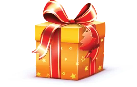 Festive Golden Present Clipart with Red Ribbon Adorned with Sparkling Stars