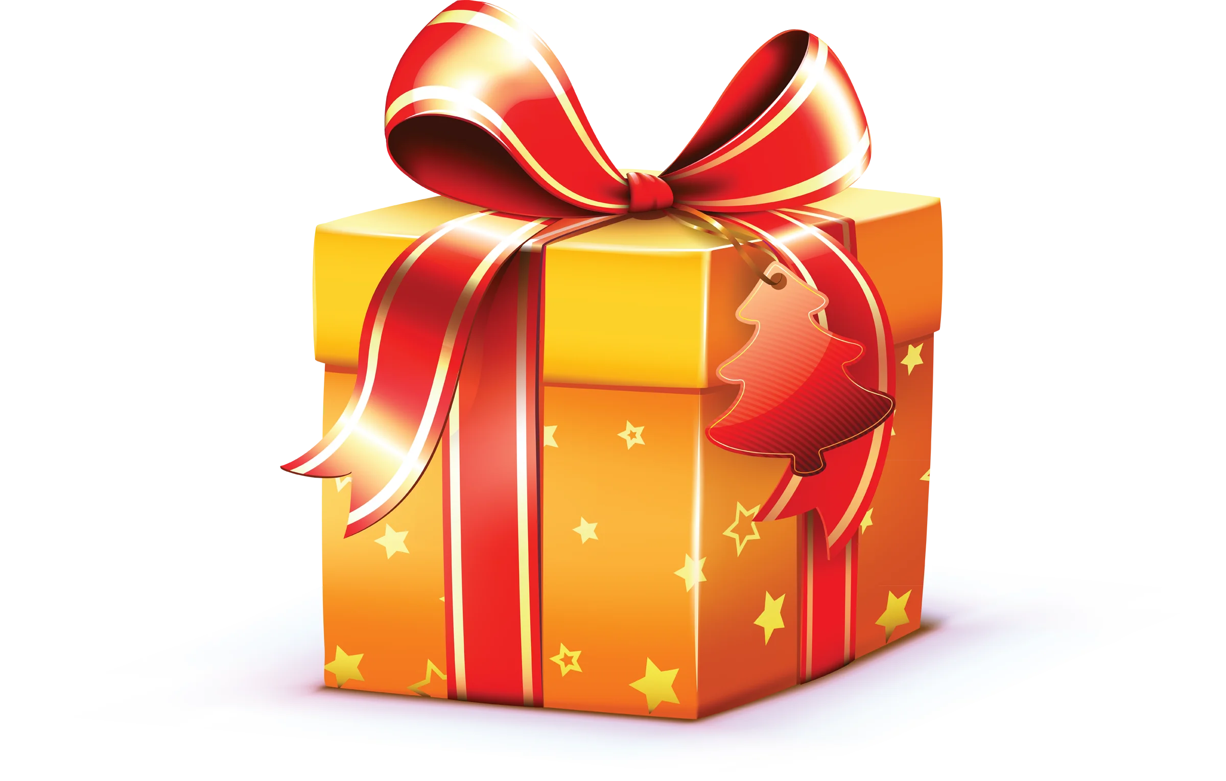 Festive Golden Present Clipart with Red Ribbon Adorned with Sparkling Stars