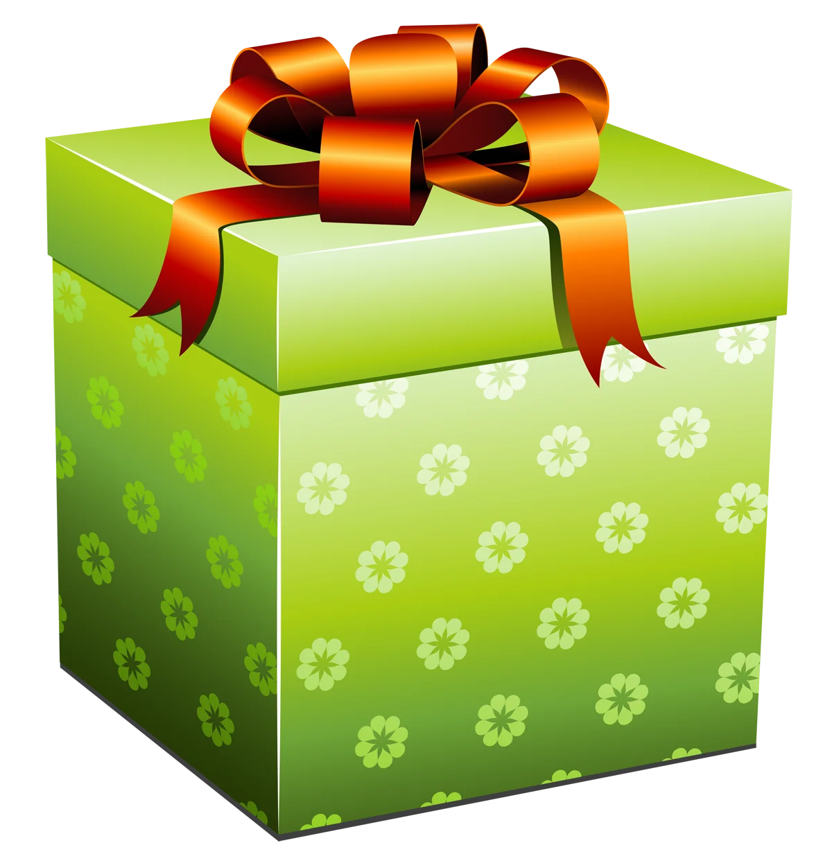 Festive Green Gift Box with Orange Ribbon Clipart Design