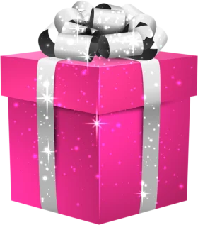Festive Hot Pink and Silver Gift Box Clipart with Sparkling Decorative Bow