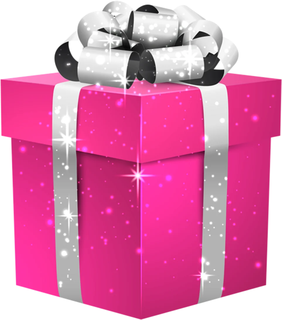 Festive Hot Pink and Silver Gift Box Clipart with Sparkling Decorative Bow