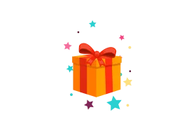 Festive Surprise: Cheerful Orange Gift Box with Decorative Star Burst Clipart Design