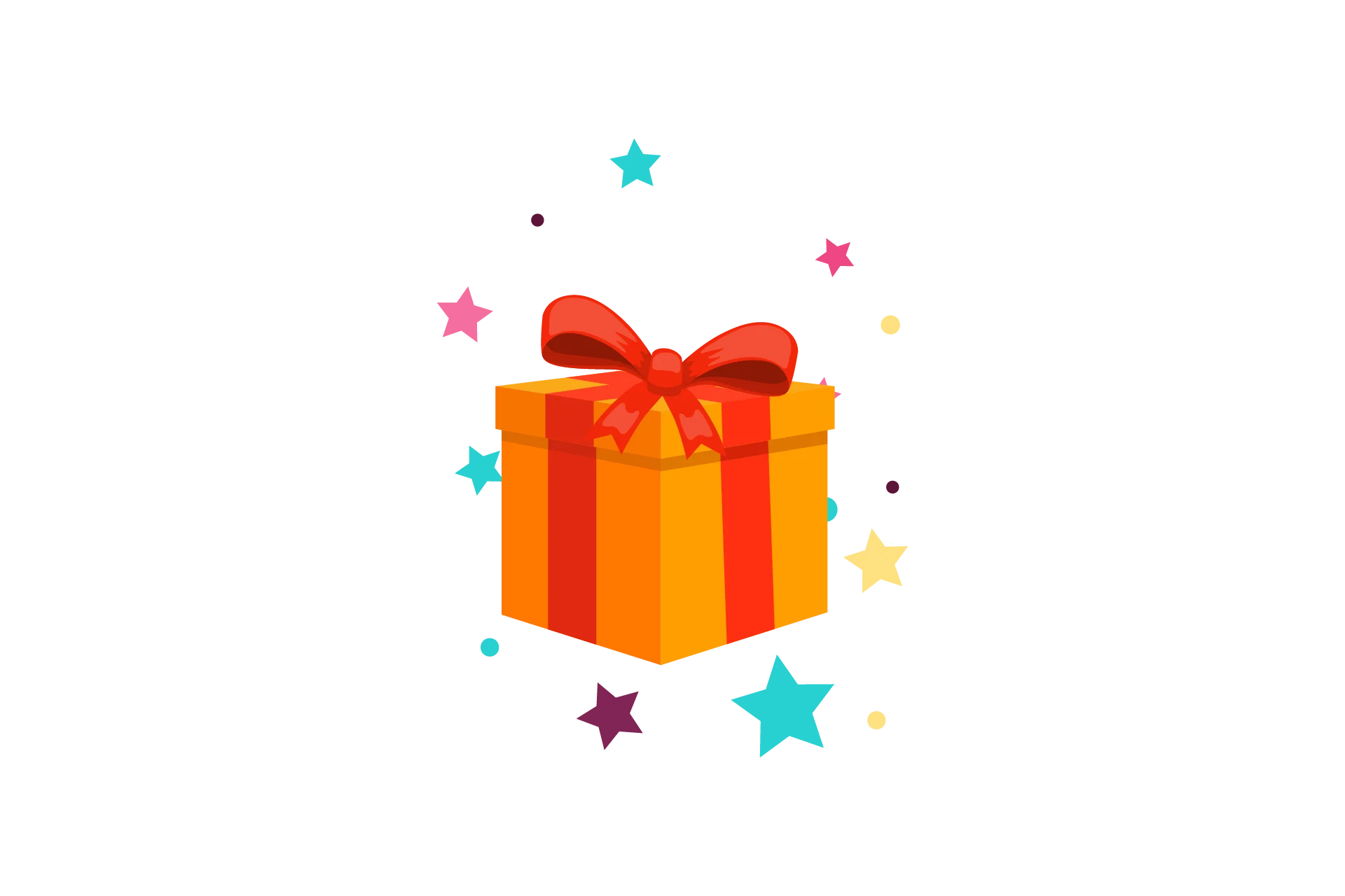 Festive Surprise: Cheerful Orange Gift Box with Decorative Star Burst Clipart Design