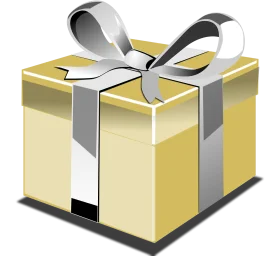 Golden Elegance Gift Box Clipart: A Stylish Wrapped Present with Silver Ribbon
