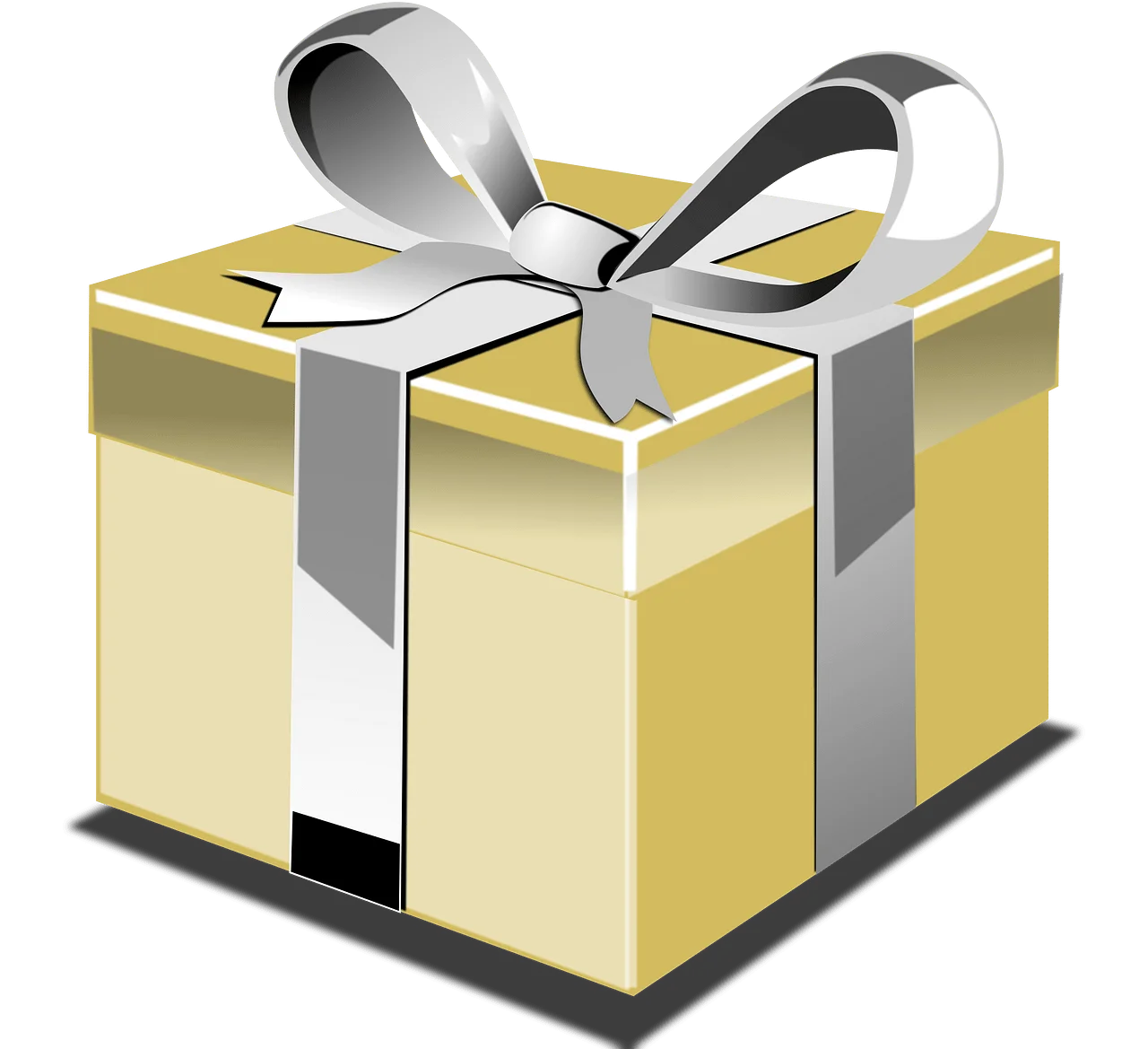 Golden Elegance Gift Box Clipart: A Stylish Wrapped Present with Silver Ribbon