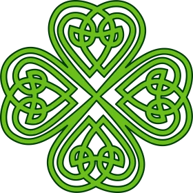 Intricate Celtic Knot Four-Leaf Clover Clipart with Intertwined Heart Patterns
