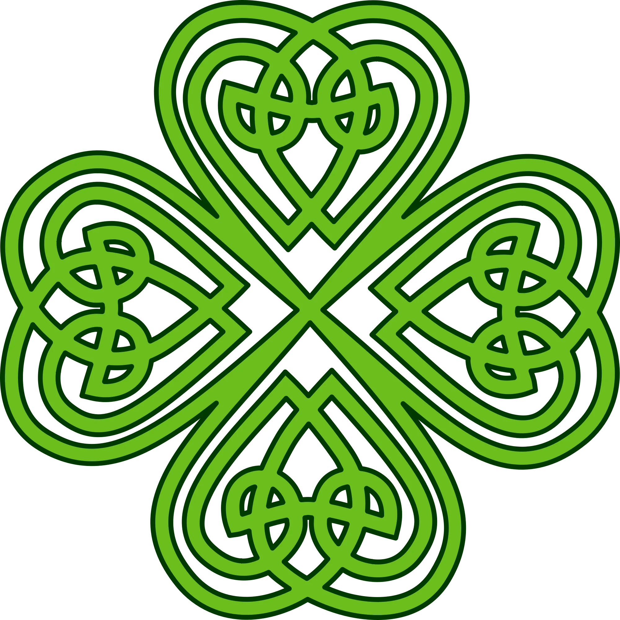 Intricate Celtic Knot Four-Leaf Clover Clipart with Intertwined Heart Patterns