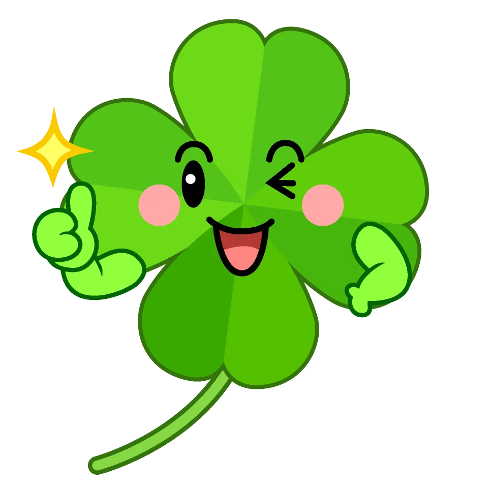Lucky Charm Four Leaf Clover Kawaii Clipart Smiling Good Fortune Symbol
