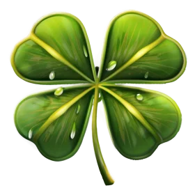 Lucky Four-Leaf Clover Emerald Green Digital Clipart Illustration of Good Fortune