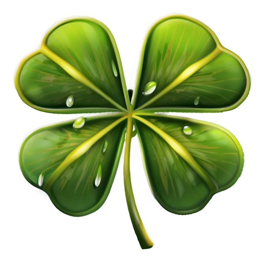 Lucky Four-Leaf Clover Emerald Green Digital Clipart Illustration of Good Fortune
