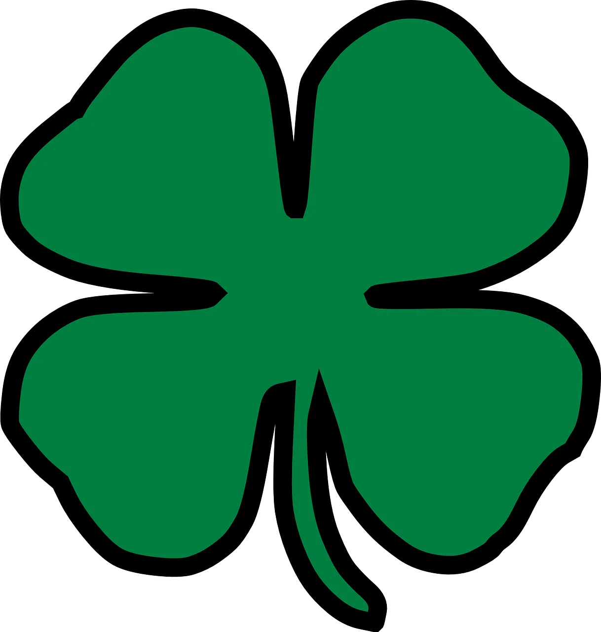 Lucky Green Four-Leaf Clover Clipart Symbol of Good Fortune and Irish Charm