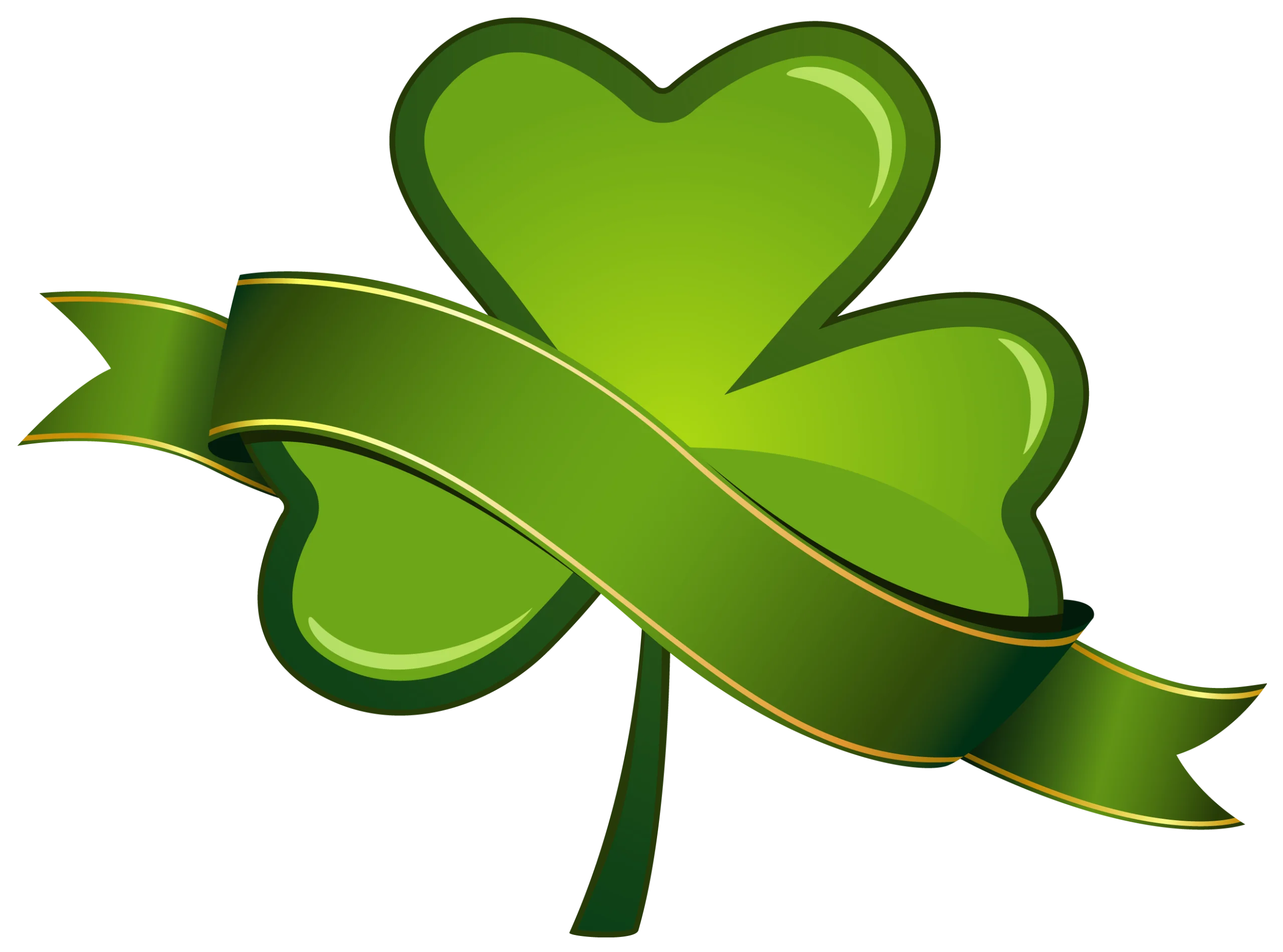 Lucky Irish Shamrock Clipart Design with Elegant Green Ribbon Accent