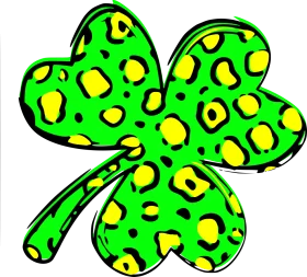 Lucky Leopard-Patterned Four Leaf Clover Clipart Design with Bright Colors