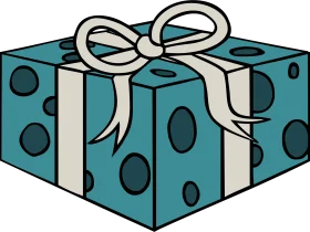 Teal and Black Polka Dot Gift Box Clipart with Elegant White Ribbon Bow