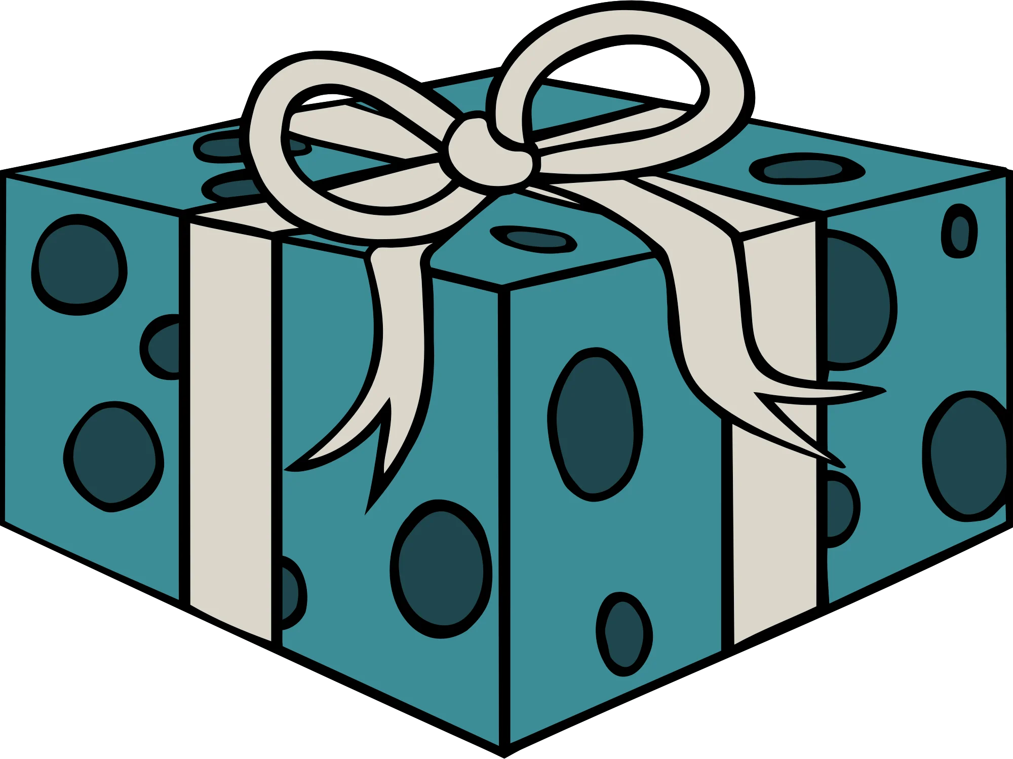 Teal and Black Polka Dot Gift Box Clipart with Elegant White Ribbon Bow