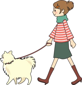 Charming Walking Scene Clipart Featuring a Person and Fluffy Companion