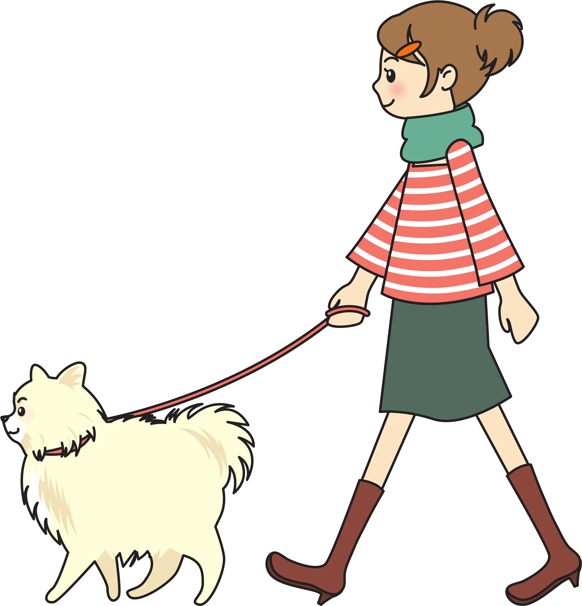 Charming Walking Scene Clipart Featuring a Person and Fluffy Companion