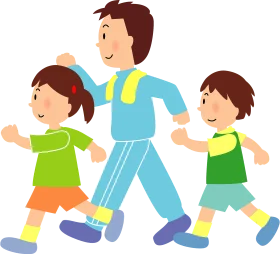 Cheerful Family Walking Together Outdoor Scene Cartoon Clipart Illustration