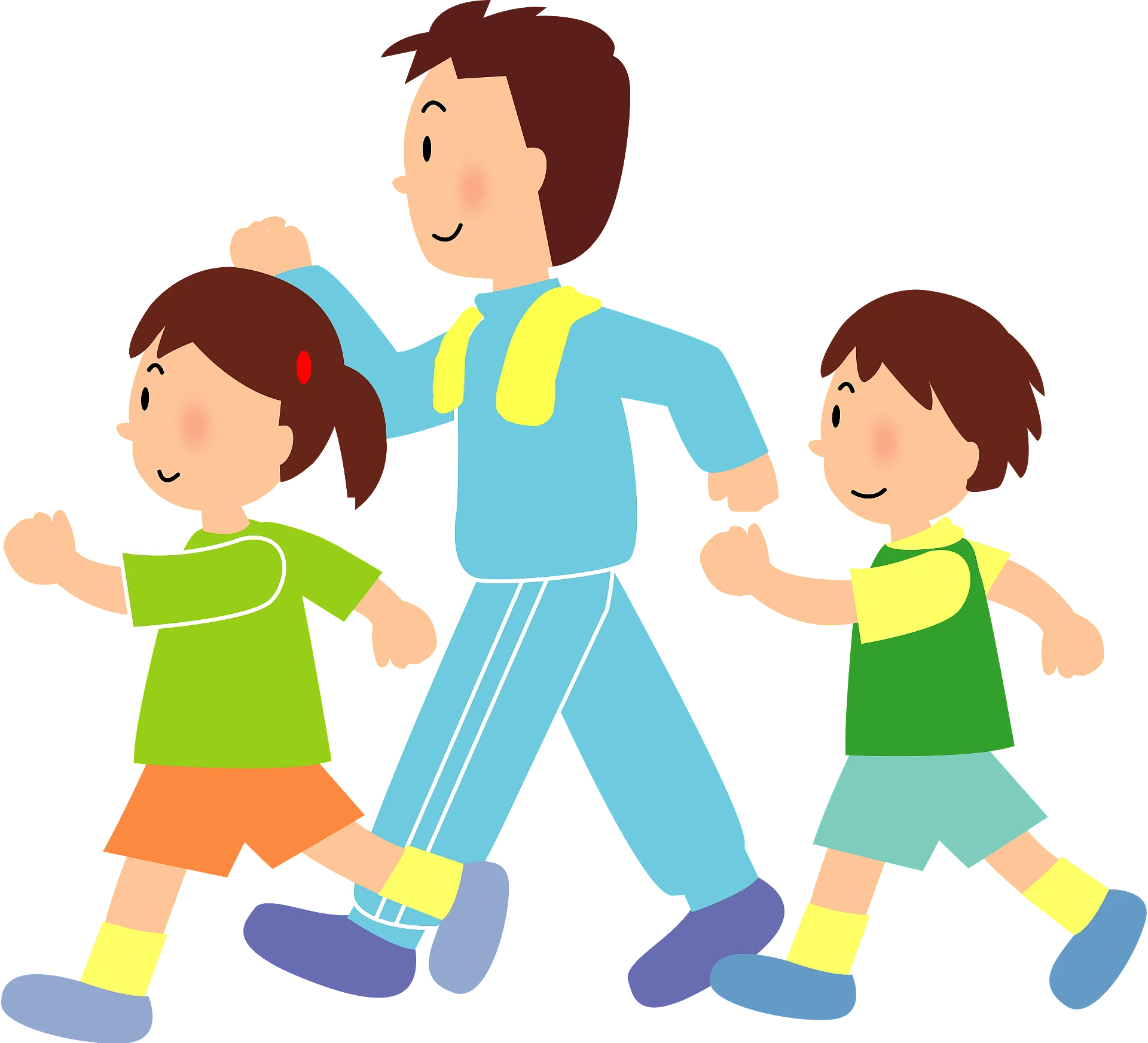 Cheerful Family Walking Together Outdoor Scene Cartoon Clipart Illustration