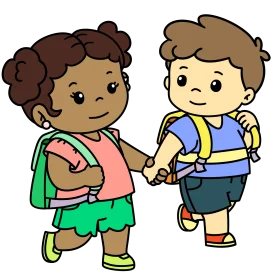 Cheerful School Children Walking Together Friendship Clipart Illustration