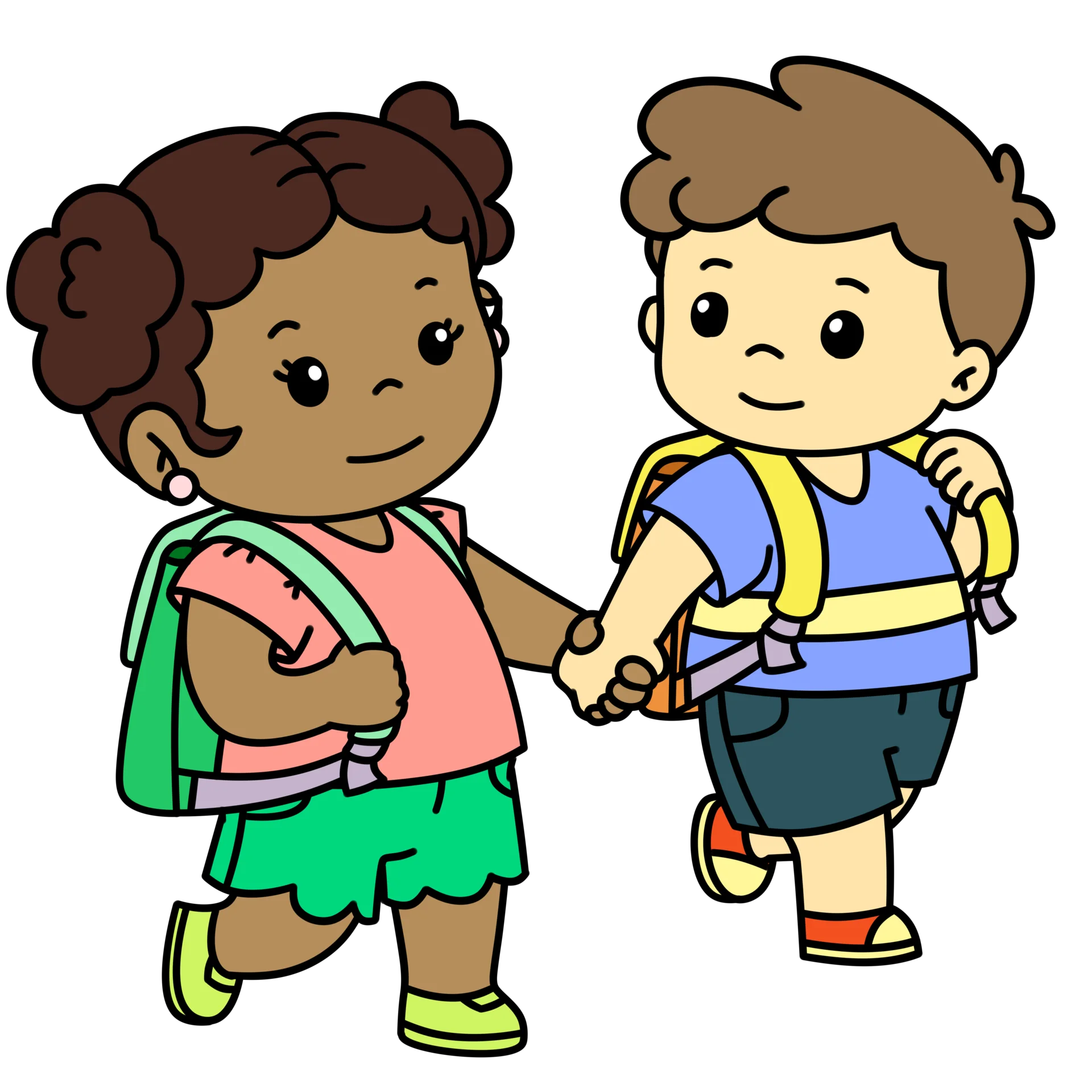 Cheerful School Children Walking Together Friendship Clipart Illustration
