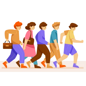 Diverse Walking Figures Clipart: A Modern Ensemble of Stylized Pedestrians