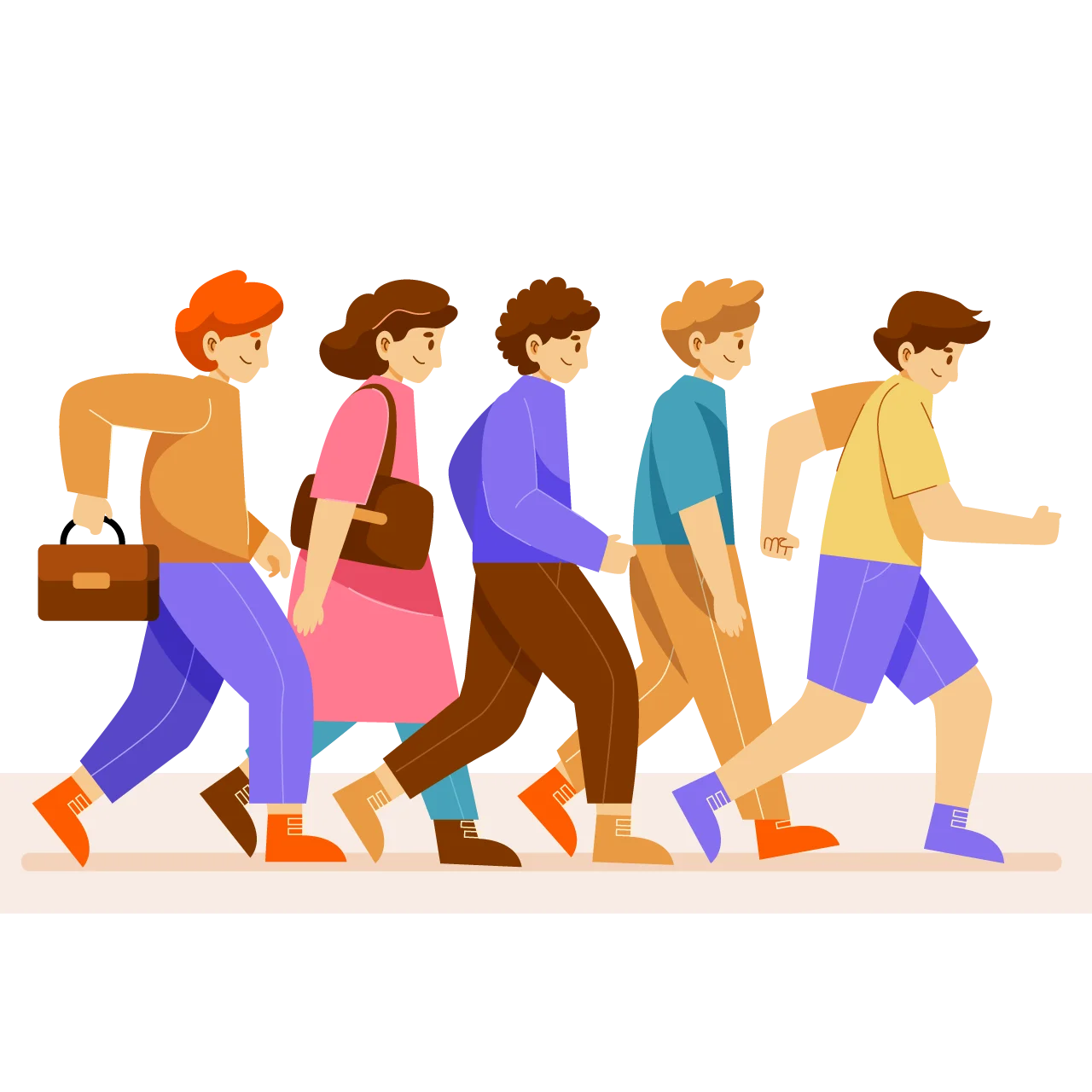 Diverse Walking Figures Clipart: A Modern Ensemble of Stylized Pedestrians