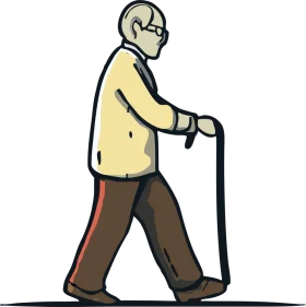 Elderly Senior Walking with Support Cane Mobility Clipart Illustration