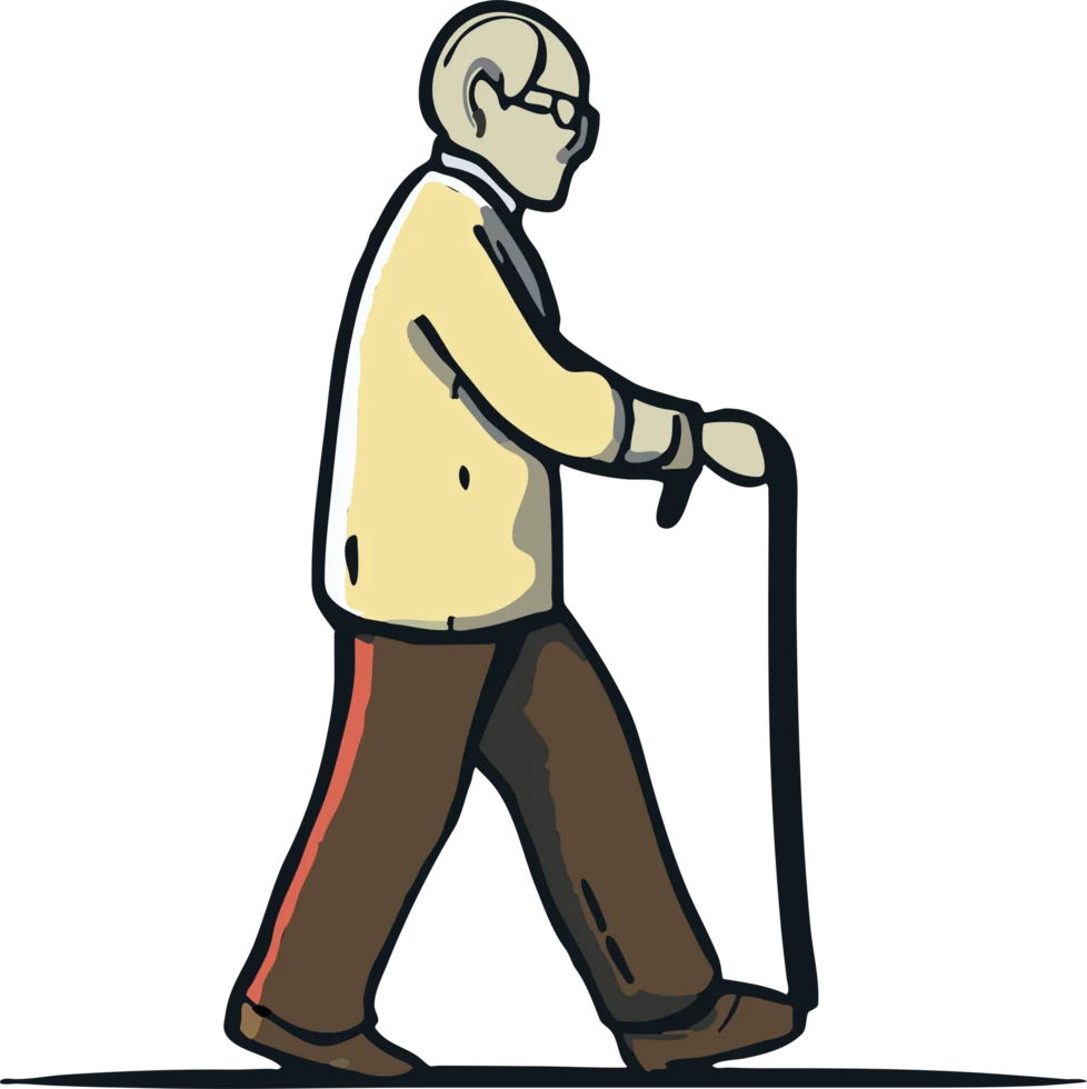 Elderly Senior Walking with Support Cane Mobility Clipart Illustration