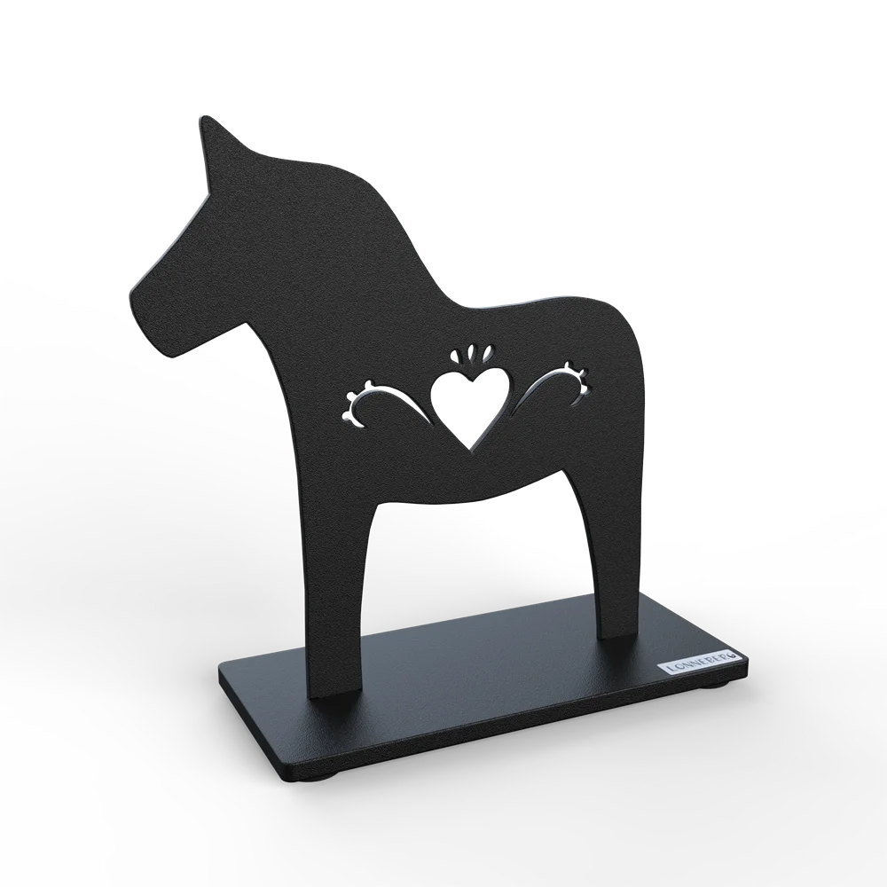 Minimalist Black Silhouette Dala Horse Clipart with Elegant Heart Design