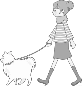 Serene Stroll: A Monochrome Clipart of a Person Walking a Fluffy Companion