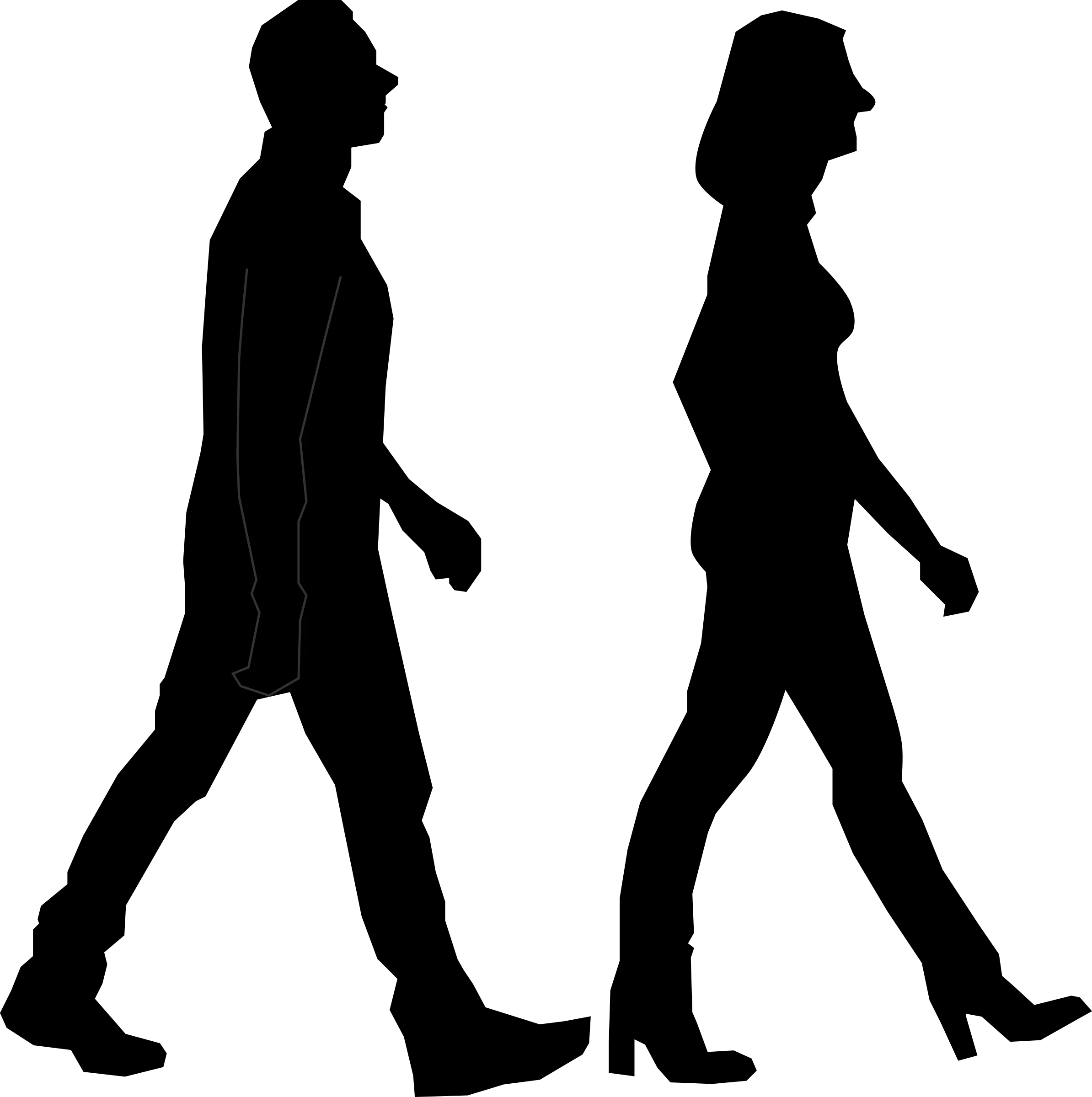 Silhouette Walking Figures Clipart - Male and Female Side View Motion