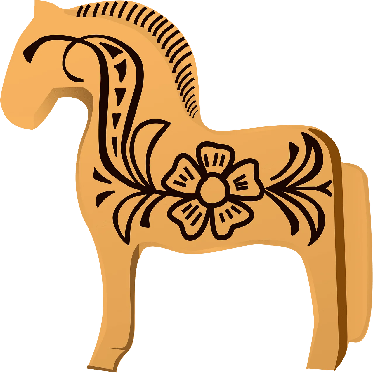 Traditional Swedish Dala Horse Clipart: Elegant Folk Art Design with Floral Motif
