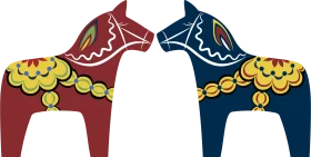 Traditional Swedish Dalecarlian Horse Clipart in Contrasting Crimson and Navy Hues