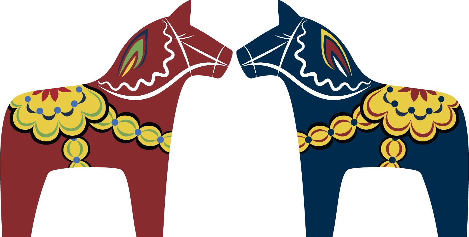 Traditional Swedish Dalecarlian Horse Clipart in Contrasting Crimson and Navy Hues