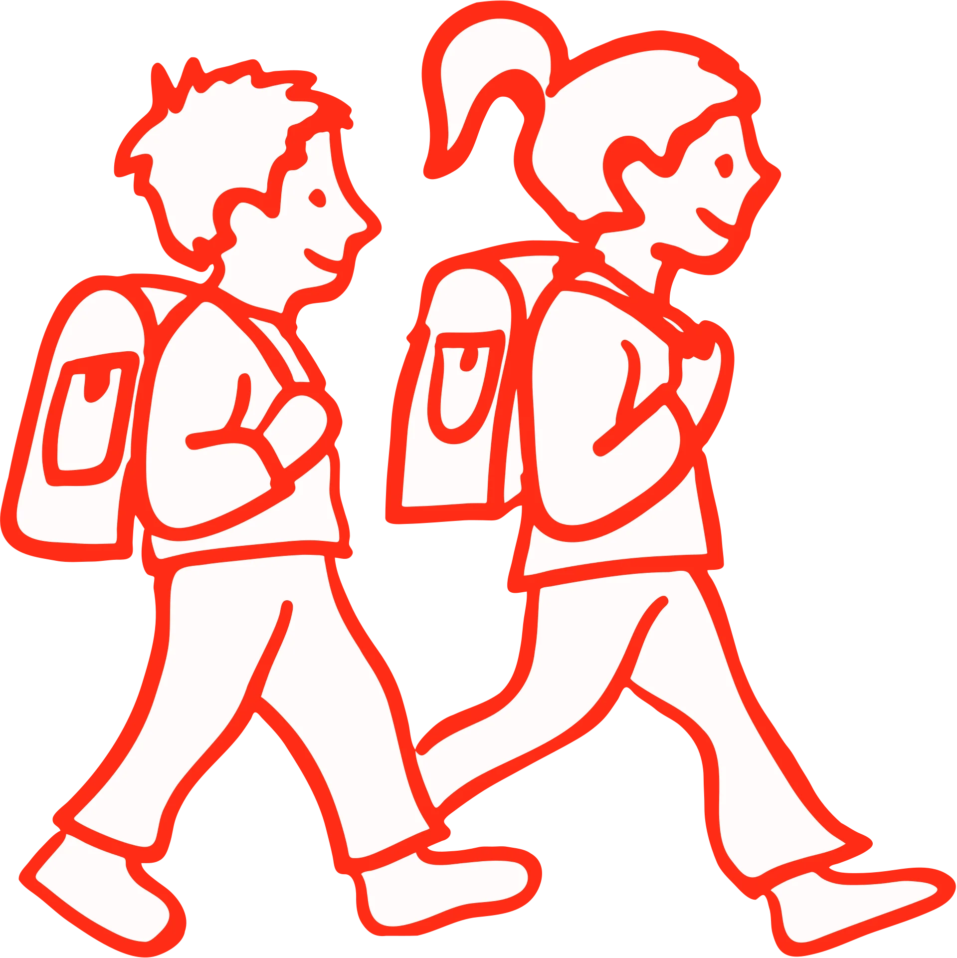 Two Students Walking Side by Side with Backpacks - Simple School Clipart Design