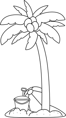 Beach ball black and white palm tree and beach toys clip art black and
