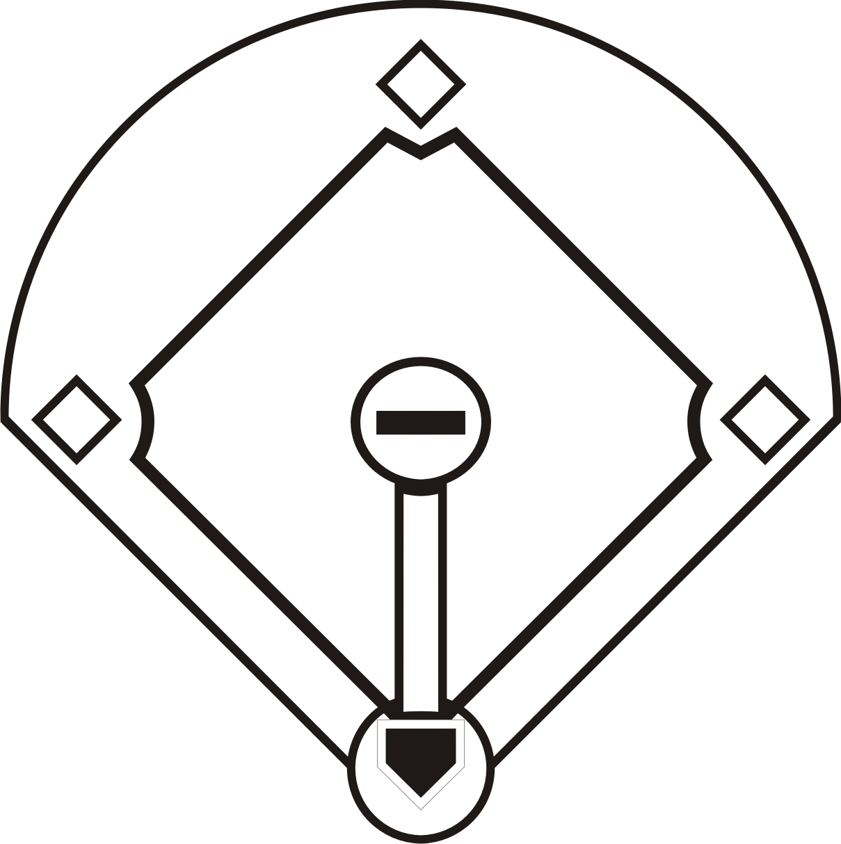 Black and white baseball diamond clip art