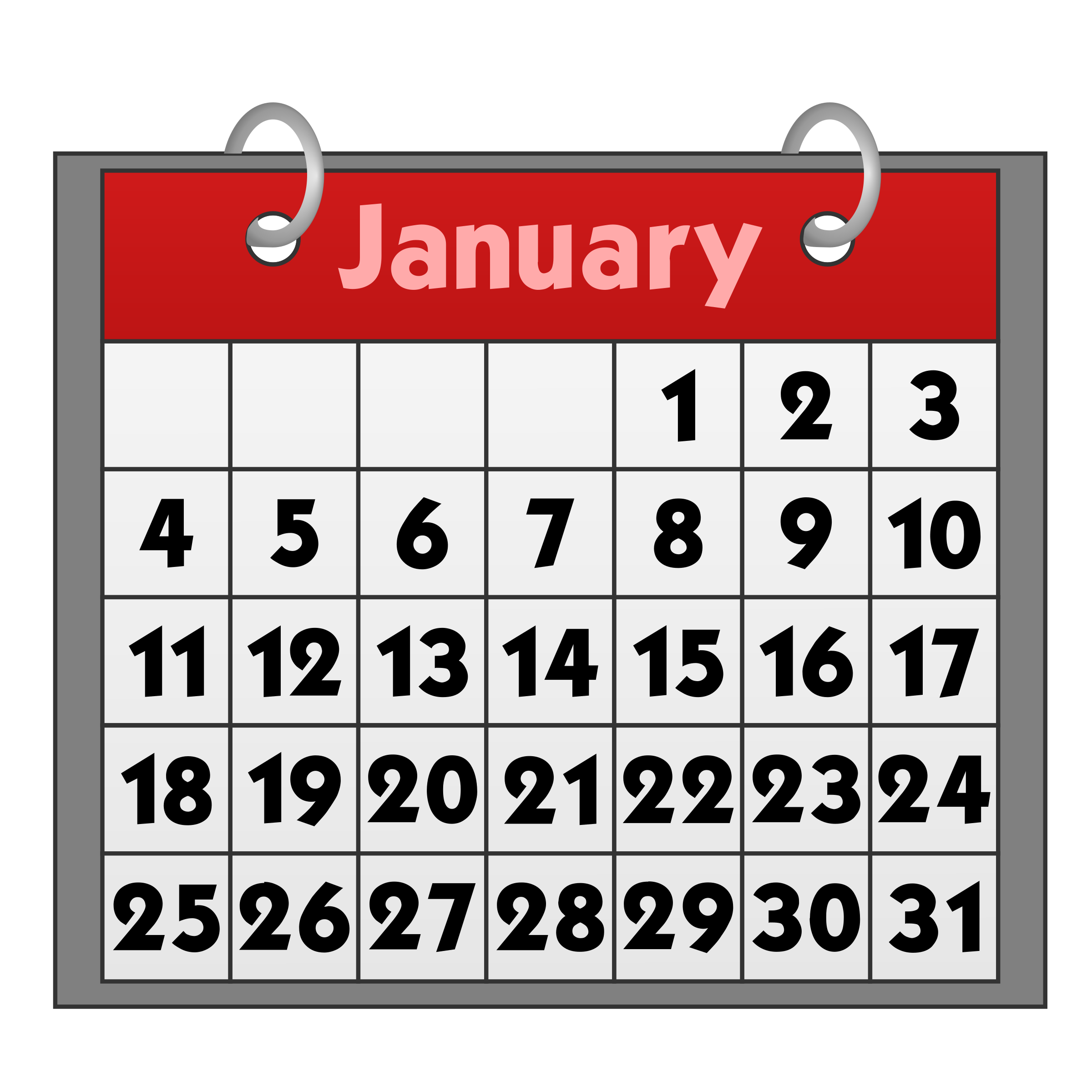 2025 January Calendar Big Numbers Clip Art Png Images Allis Tierney