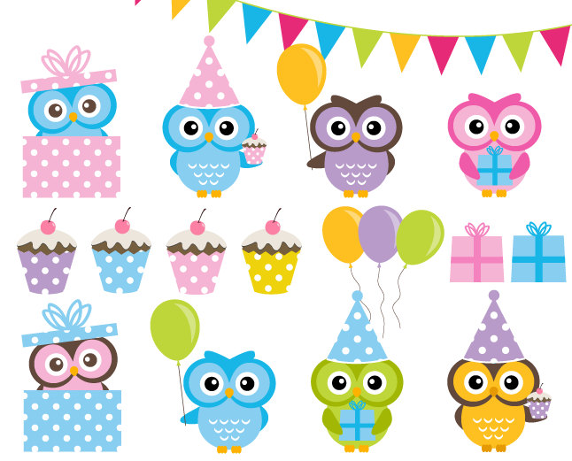 Free birthday birthday girl owl clipart
