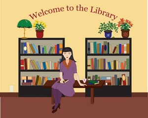 Library clipart image librarian in the library with lots of books