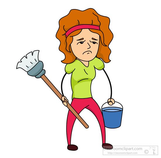 Household cleaning woman with mop bucket not happy clipart